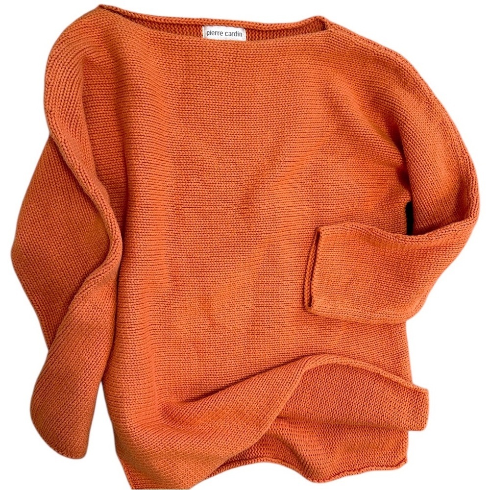 Vintage 90s Pierre Cardin Women's Orange Autumn Thick Knit Sweater Size Large